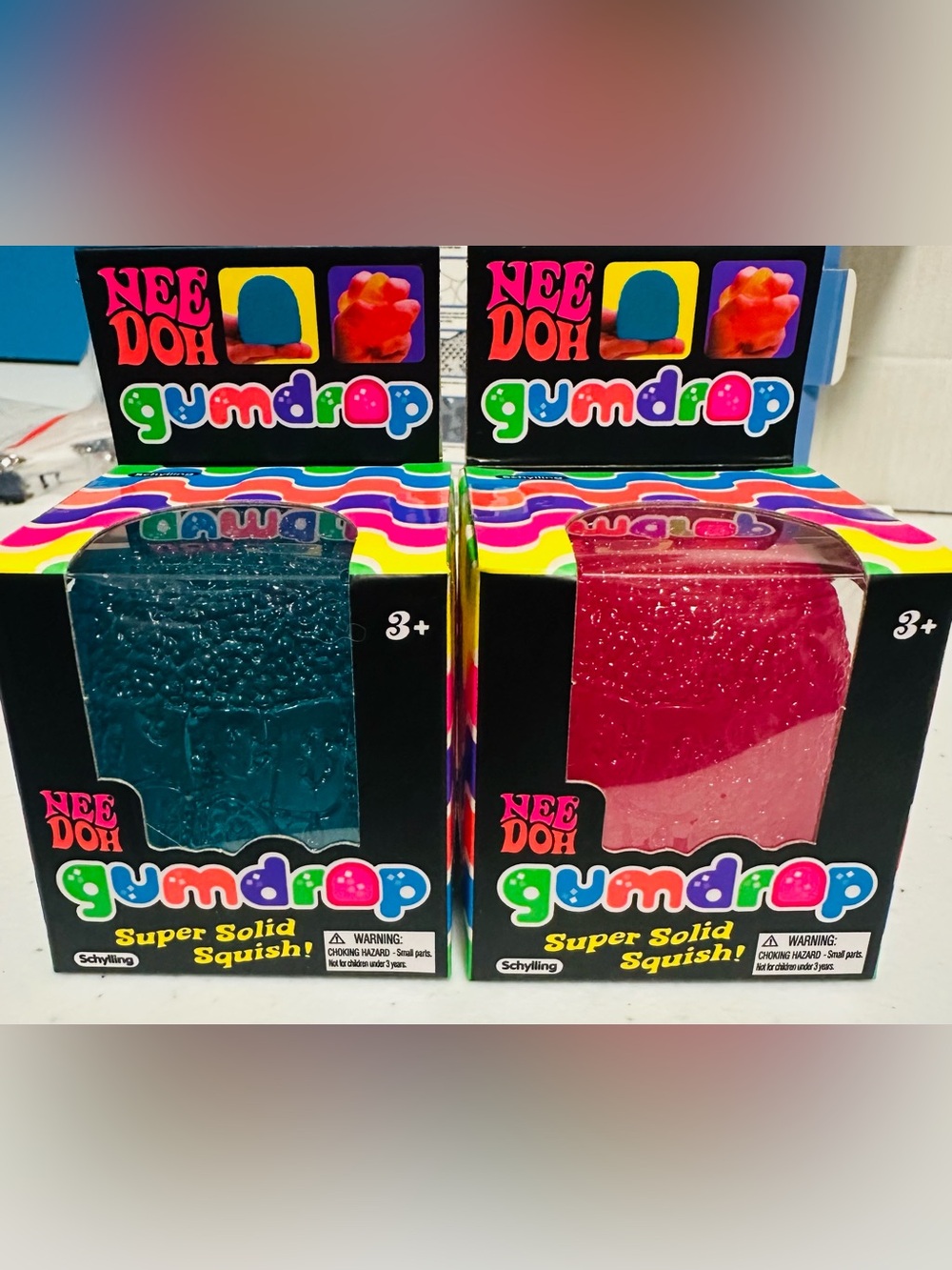 NeeDoh Gumdrops Set of 2 Super Solid Squishes -Blue and Pink